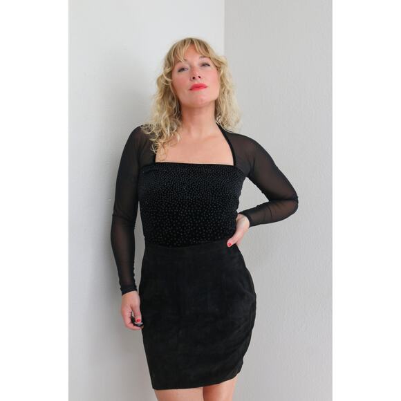 1980's Vintage Black Suede Leather Mini Skirt ~ Women's SM MD 28" 29" Waist 80's - Picture 3 of 10